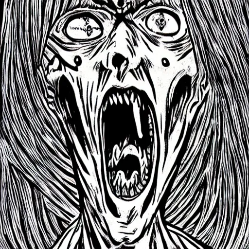 Prompt: a horrifying demon monster by Junji Ito