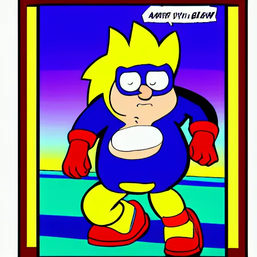 Image similar to a portrait of Peter Griffin as a sonic the hedgehog OC, MS paint, poor artistic skill, text bubble saying hey lois as he runs past, incredibly fast family guy drawing, poor quality art, DeviantArt post