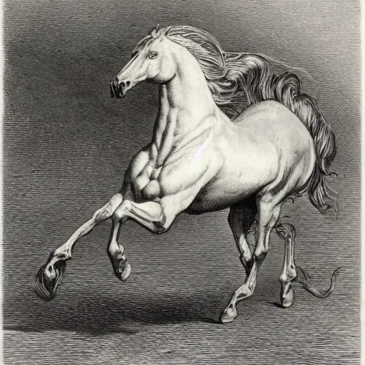 Prompt: a galloping horse, by gustave-dore