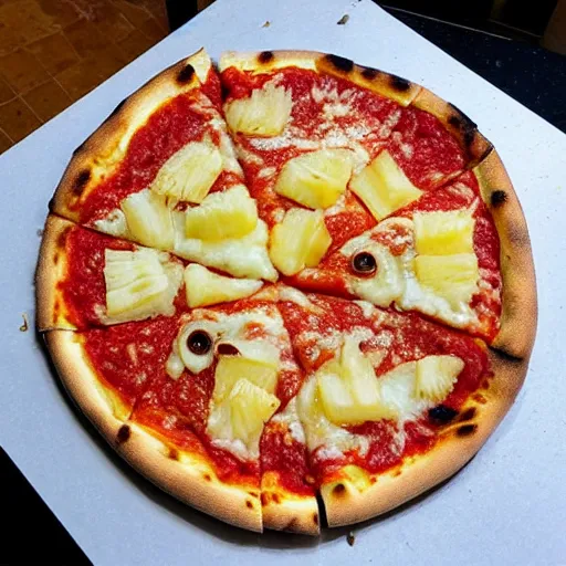 Prompt: a pizza made entirely of pineapple, photorealistic,