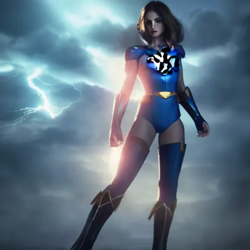 Image similar to beautiful Kryptonian girl with full armor, full body shot, clouds, hyper realistic, hyper detailed, octane render, cloudpunk, johannes voss, dynamic lightning, sharp focus, flight, volumetric, realistic, 3d render, Realistic Render, Cinematic lighting, Volumetric lighting, atmospheric, cinematic, unreal engine, unreal engine render, octane render, HD, photorealism, hyper realistic, photo, 8K, trending on artstation, concept art