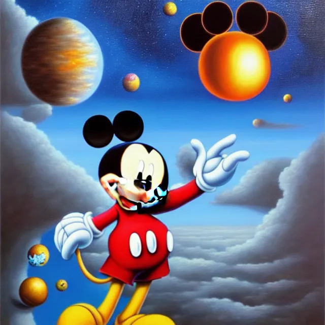 Image similar to an oil on canvas portrait painting of mickey mouse, surrealism, surrealist, cosmic horror, rob gonsalves, high detail