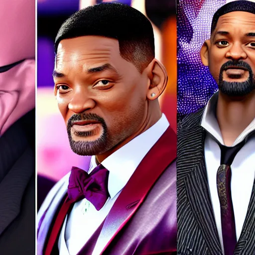 Image similar to will smith wearing luxury suits as a gacha game rare character, cartoon, anime, trend in pixiv, cool color pattern