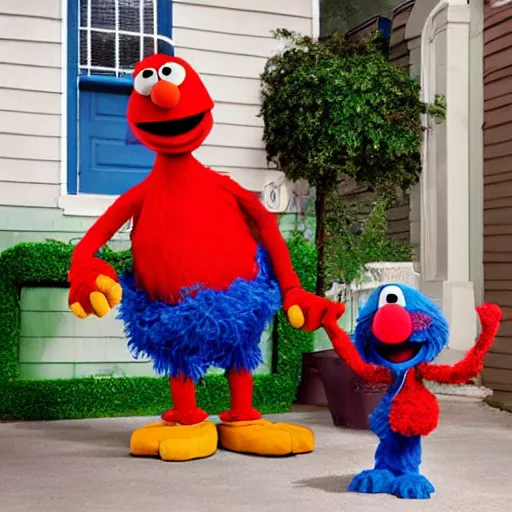 Prompt: grover from sesame street on grove street with big smoke