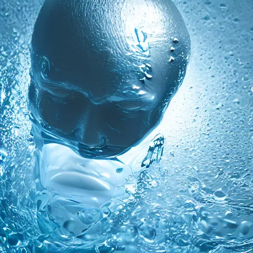 Image similar to minimalist logo icon of a human head made of water, ray tracing, realistic water splashes, sharp focus, 8 k resolution