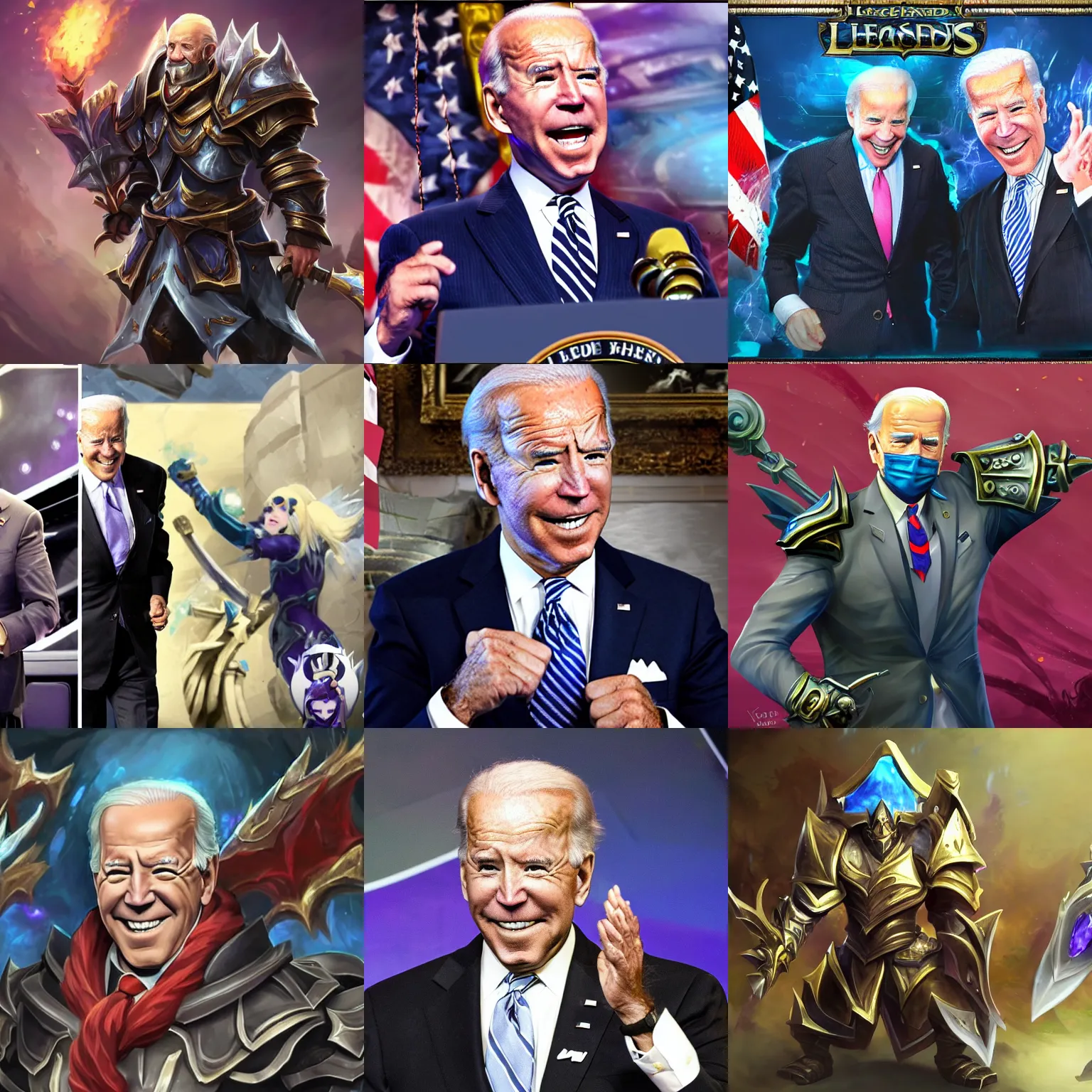 Prompt: joe bidens wearing mordekaisers armor, league of legends splash art, joe biden joe biden