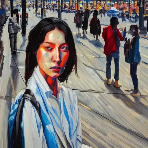 Image similar to street vendor in osaka, by alexa meade and alex grey and alex katz, highly detailed