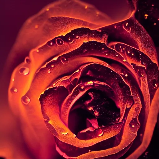 Prompt: award - winning macro of a beautiful black rose made of molten lava and nebulae on black background by harold davis, highly detailed, inner glow, trending on deviantart, artstation and flickr, nasa space photography, featured on national geographic
