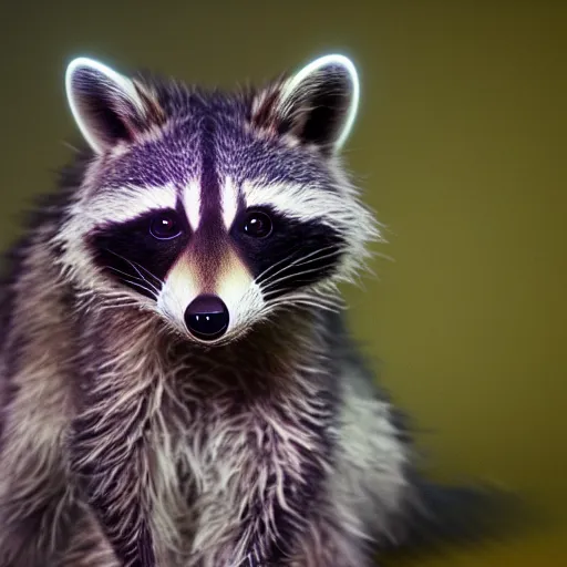 Image similar to a hyperrealistic octane render of a raccoon with a dslr camera for an eye, photorealism, unreal engine, dramatic lighting, volumetric lighting, uplighting