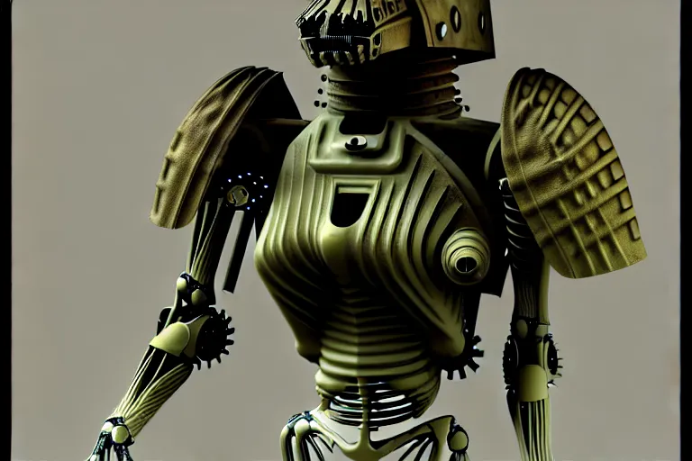 Image similar to armored up biomechanical waste disposal soldier, insectoid, muted colours, dark, sewage, amateur hr giger