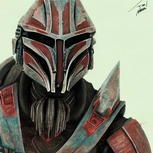 Image similar to a predalorian, yutja, close up concept art mix between a yutja predator from predator movies, prey, alien, and a mandalorian
