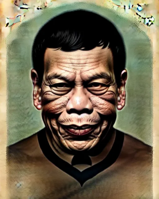 Image similar to rodrigo duterte, rodrigo duterte as a fat monster, very intricate ultrafine details, award winning masterpiece, tom bagshaw artstyle