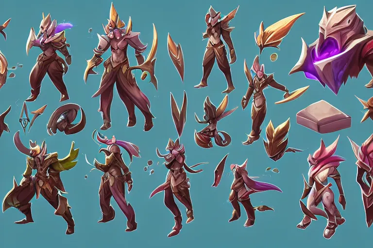 Image similar to Concept art of the new League of Legends Champion on Summoner's Rift, Isometric, Digital Painting, Trending on Artstation, Character Reference Sheet