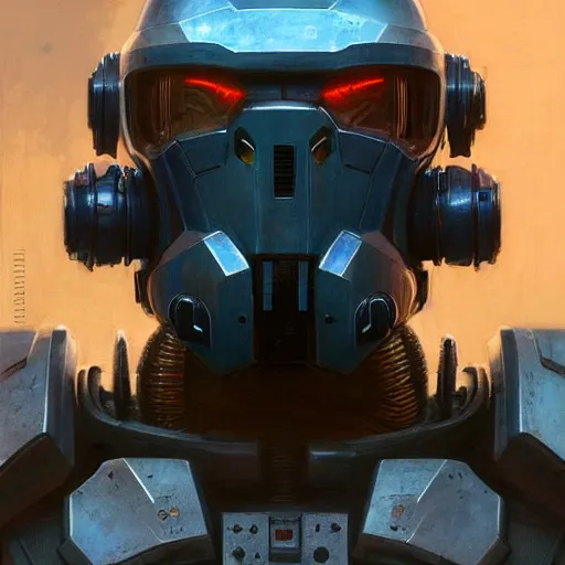 Image similar to the doomslayer, realistic scifi cyberpunk power armor robot, closeup portrait art by donato giancola and greg rutkowski, vintage retro scifi, realistic face, digital art, trending on artstation, symmetry