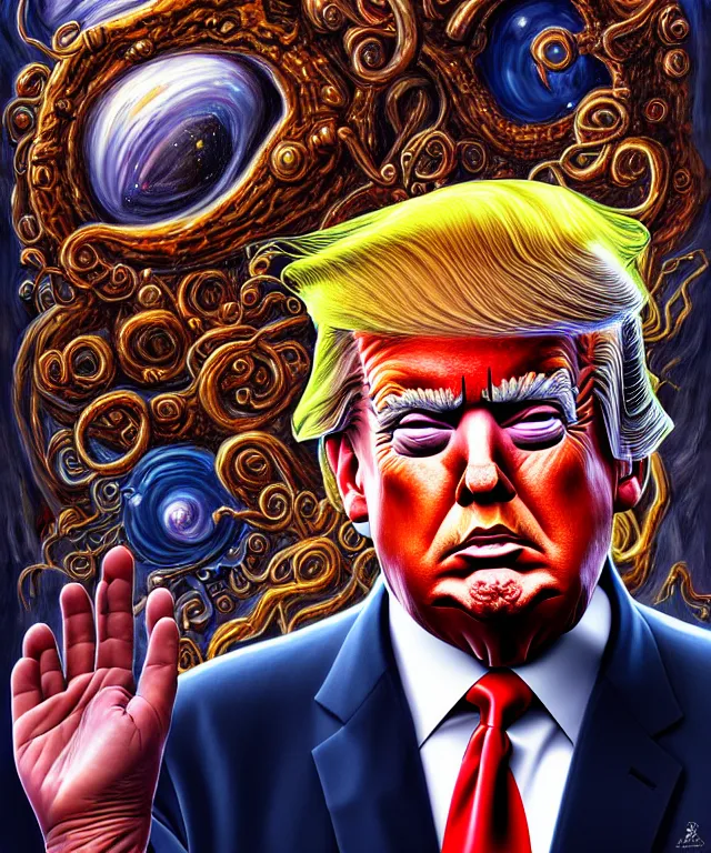 Image similar to a portrait painting of trump, polycount, surrealism, surrealist, lovecraftian, cosmic horror, high detail