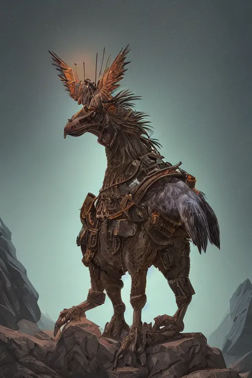 Prompt: portrait of goblin hippogriff explorer physically accurate, moody dynamic lighting, very very intricate, very very elegant, highly detailed, digital painting, artstation, in the style of Rob Lefield and Dan Mumford , trending on artstation, digital art,surrealism ,macro,blueprint ,vaporwave ,
