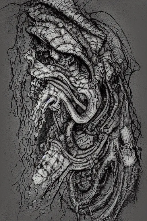 Prompt: portrait of crypt maggot, in the style of Greg Broadmore and Arthur Rackham,trending on artstation, light lighting side view,digital art,surrealism ,macro,blueprint ,vaporwave ,