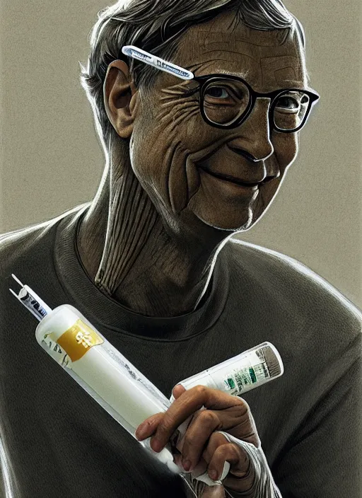 Prompt: bill gates as a reptiloid!!!, holding a syringe!!, portrait, intricate, elegant, highly detailed, digital painting, artstation, concept art, wallpaper, smooth, sharp focus, illustration, art by h. r. giger and artgerm and greg rutkowski and alphonse mucha