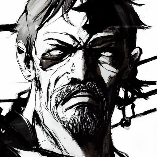 Image similar to old charismatic mechanic face, Shinkawa Yōji style