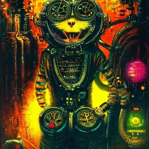 Image similar to steampunk rat, acid, 303, psychedelic, by paul lehr