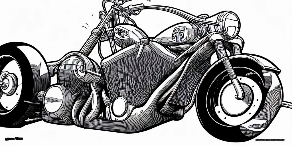 Image similar to american chopper, cartoon, moebius style, detailed