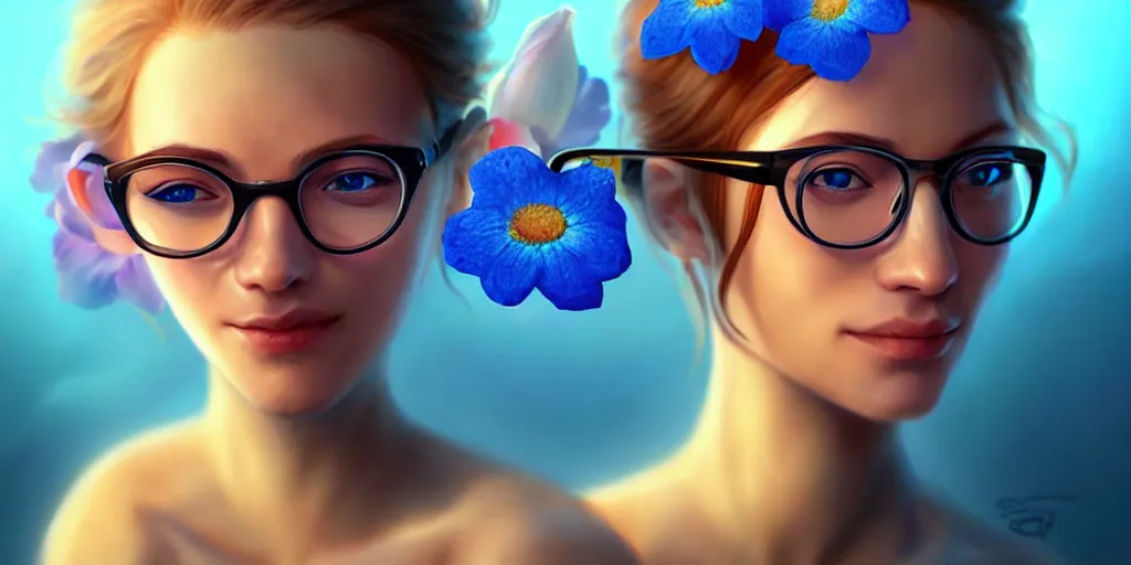 Image similar to epic professional digital art of a smiling bread toast wearing 👓 and a blue flower, best on artstation, cgsociety, wlop, cosmic, epic, stunning, gorgeous, much detail, much wow, masterpiece, backlight