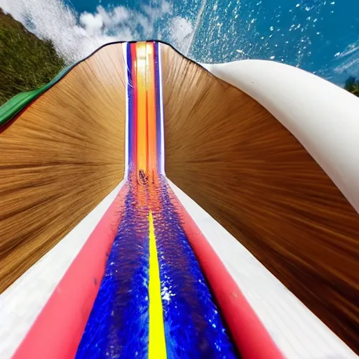 Prompt: first person perspective of going down a water slide