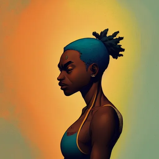 Image similar to Alberto Mielgo portrait design of an afropunk female character in a favela street, medium shot, asymmetrical, profile picture, painting by Alberto Mielgo and Laurie Greasley and Lois van Baarle, trending on artstation,