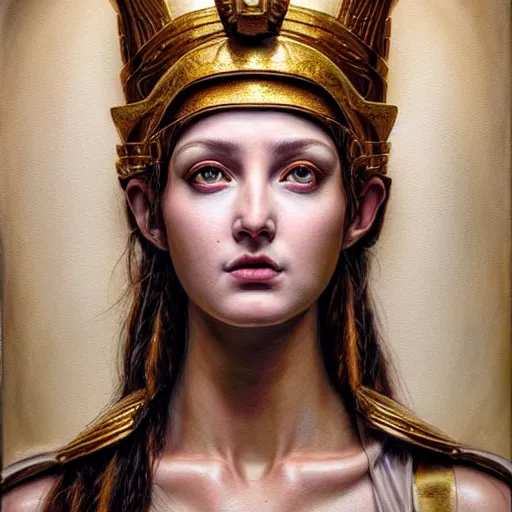 Prompt: hyperrealistic mixed media painting of beautiful goddess Athena, stunning 3d render inspired art by P. Craig Russell and Barry Windsor-Smith, perfect facial symmetry, dim volumetric lighting, 8k octane beautifully detailed render, post-processing, portrait, extremely hyper-detailed, intricate, epic composition, brown eyes, realistic eyes, correct!!! eyes, cinematic lighting, masterpiece, trending on artstation, very very detailed, masterpiece, stunning