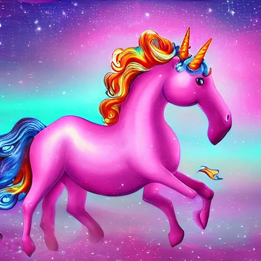 Image similar to pink unicorn, harmony of the universe, digital art