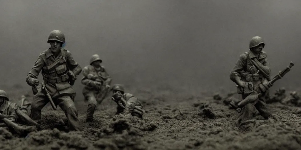 Image similar to world war 2, extremely detailed claymation art, dark, moody, foggy