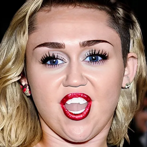 Prompt: Miley Cyrus sticking out tongue