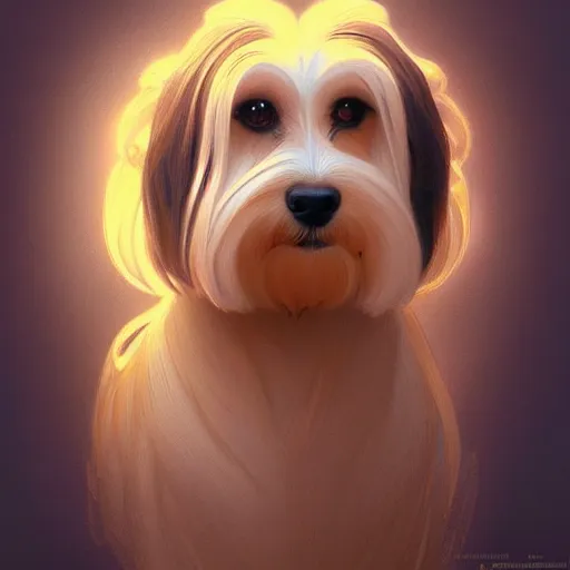 Image similar to beautiful detailed picture of a havanese, radiant light, art nouveau, intricate, elegant, highly detailed, my rendition, digital painting, artstation, concept art, smooth, sharp focus, illustration, art by artgerm and greg rutkowski and alphonse mucha