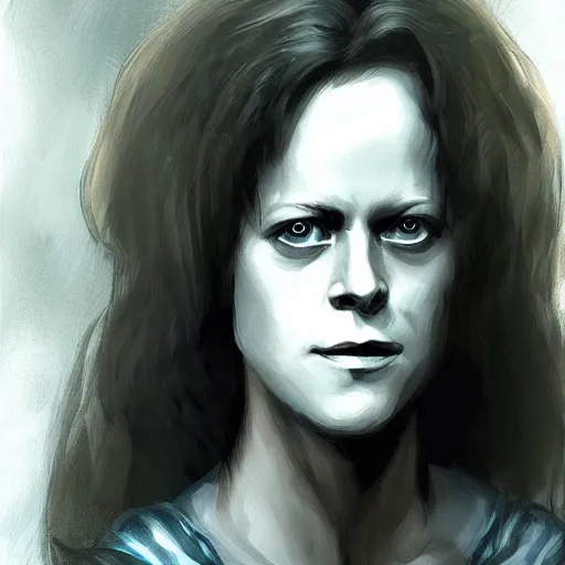 Image similar to young sigourney weaver as a d & d wizard, character portrait by wlop