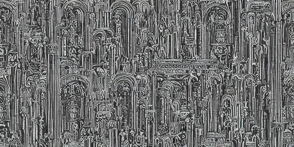 Image similar to multilayer, balck and white, a seamless pattern of aqueducts