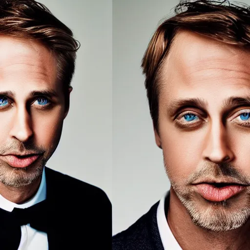 Image similar to portrait of ryan goslin and steve buscemi hybrid by mario testino, headshot, detailed, award winning, sony a 7 r