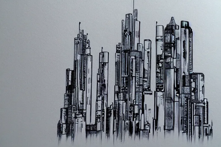 Image similar to futuristic, cyberpunk, martian architecture, minimalistic ink airbrush painting on white background, outline