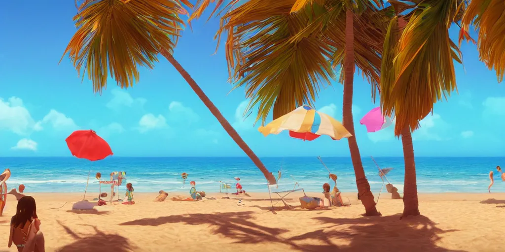 Image similar to a film still of a sunny and colourful beach scene without people in santa monica, los angelos, wide shot, waist up, wes anderson, studio ghibli, pixar and disney animation, sharp, rendered in unreal engine 5, anime key art by greg rutkowski, bloom, dramatic lighting