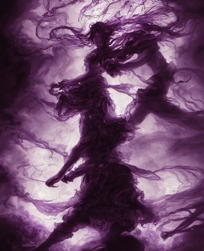 Image similar to a painting small girl with purple fire in his hands fighting a giant, dark colors, sinister atmosphere, dramatic lighting, cinematic, establishing shot, extremely high detail, photo realistic, cinematic lighting, pen and ink, intricate line drawings, by Yoshitaka Amano, Ruan Jia, Kentaro Miura, Artgerm, post processed, concept art, artstation, matte painting, style by eddie mendoza, raphael lacoste, alex ross,