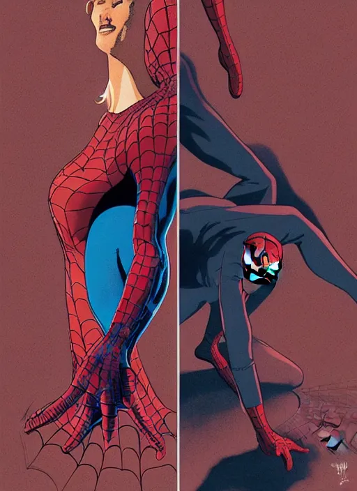 Prompt: poster cover artwork by Michael Whelan and Tomer Hanuka, John Romita Jr of Spiderman and Mary Jane, from scene from Twin Peaks, dramatic lighting, Marvel, clean, simple illustration, nostalgic, domestic, full of details