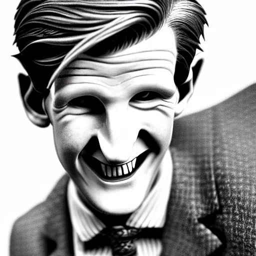 Prompt: beautiful lifelike award winning pencil illustration of the 1 1 th doctor matt smith smiling, whole body cinematic atmospheric, highly detailed, beautiful and realistic faces