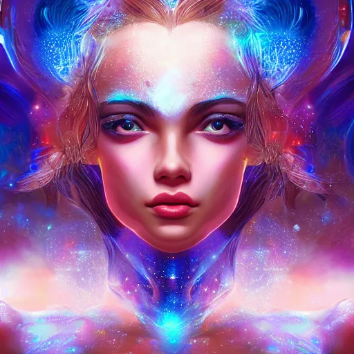 Prompt: highly detailed close up portrait of a celestial girl with a body made of cosmic energy, character art, studio lightning, bright colors, intricate, masterpiece, photorealistic, hiperrealistic, sharp focus, high contrast, artstation hq, deviantart trending, 4 k uhd, unreal engine 5