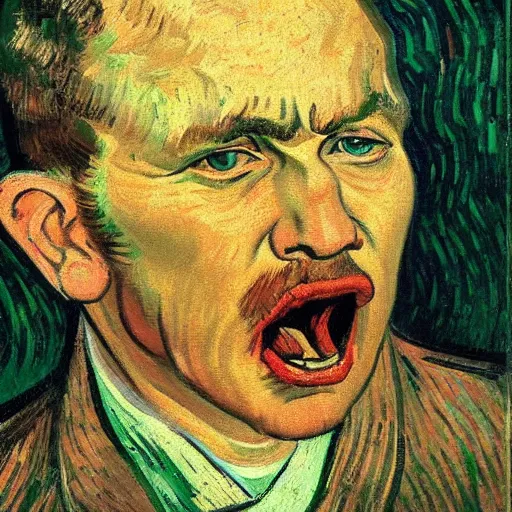 Prompt: portrait of benjamin netanyahu screaming, by vincent van gogh, high quality, highly detailed, photorealistic lighting