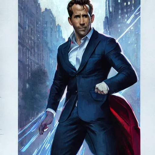 Image similar to ryan reynolds as spider - man, wearing a black and blue suit, cinematic, volumetric lighting, f 8 aperture, cinematic eastman 5 3 8 4 film, photorealistic by greg rutkowski, by stanley artgerm, by alphonse mucha