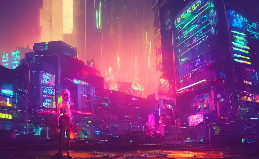 Prompt: A rainbow wizard in a cyberpunk city, magical portal, cyberpunk, glowing runes, technology, Low level, rendered by Beeple, Makoto Shinkai, syd meade, simon stålenhag, environment concept, synthwave style, digital art, unreal engine, WLOP, trending on artstation, 4K UHD image, octane render,