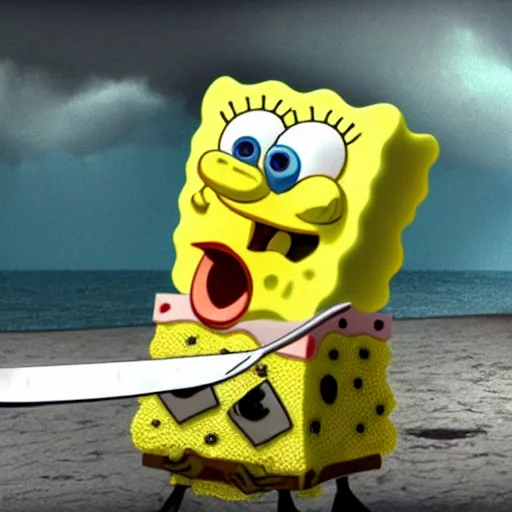 Prompt: spongebob stabbing someone with a knife hyper realistic 4 k image