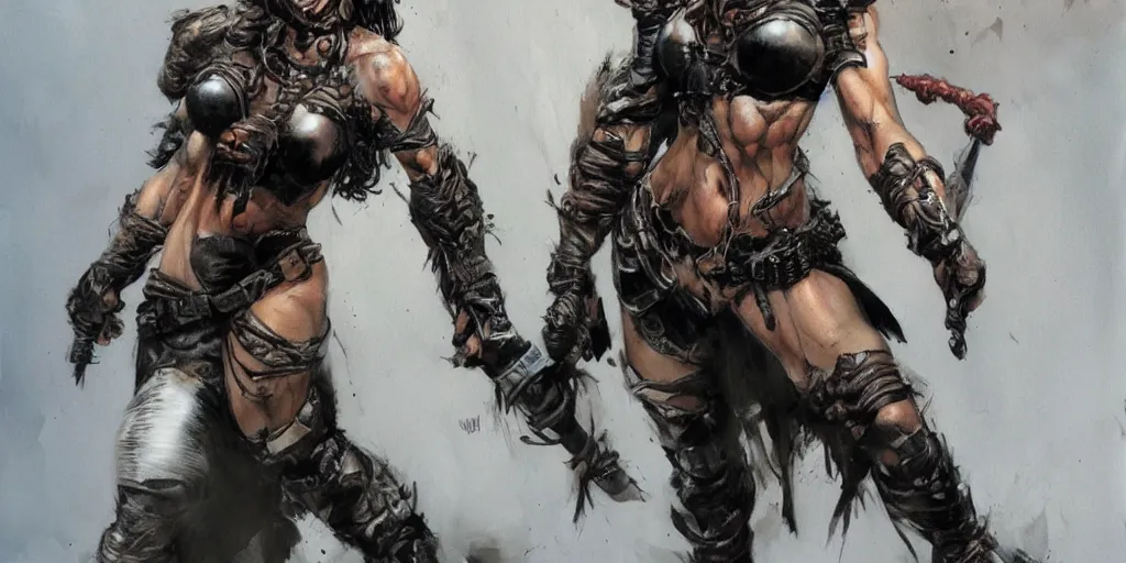 Image similar to Simon Bisley female warrior, artstation