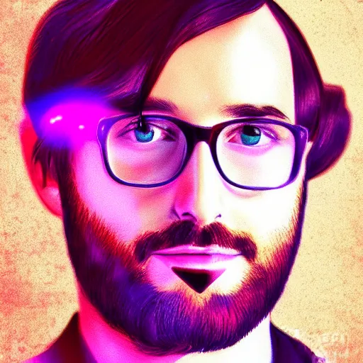 Prompt: michael stevens portrait, vaporwave, digital art