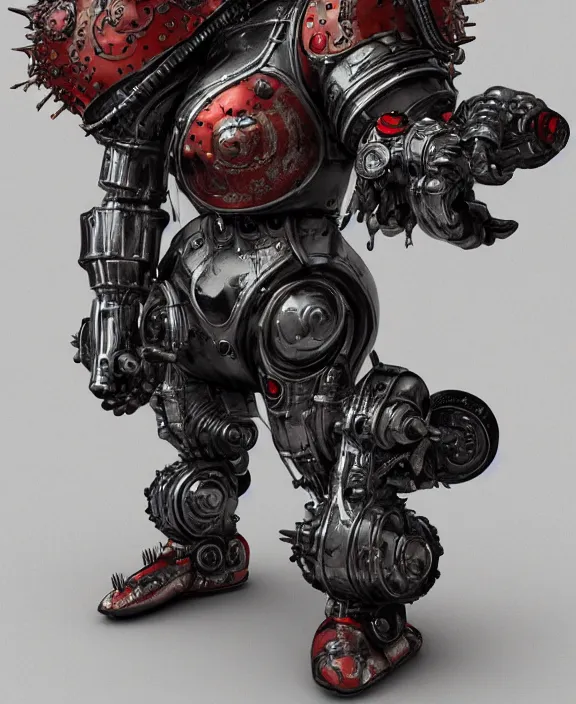 Prompt: a cybernetic mickey mouse with spiked armour, by hr giger and beksinski and stephan martiniere, 4 k resolution, detailed, 3 d render, unreal engine, octane render, trending on artstation