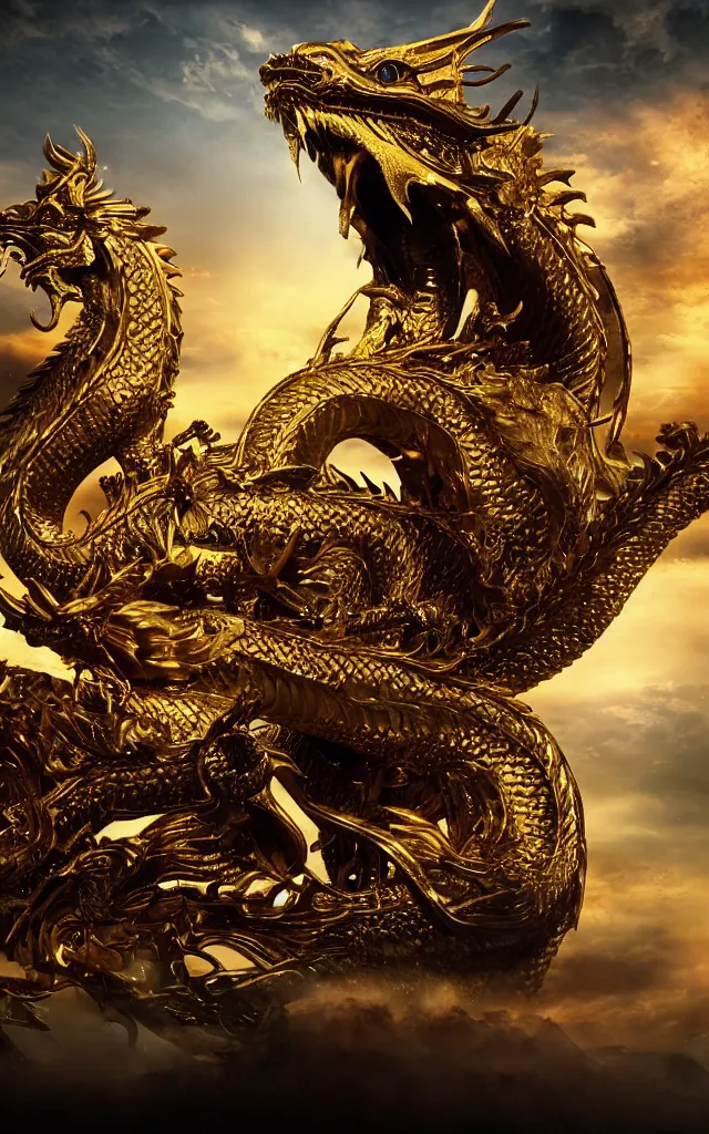 Image similar to golden dragon, epic, legendary, cinematic composition, stunning atmosphere